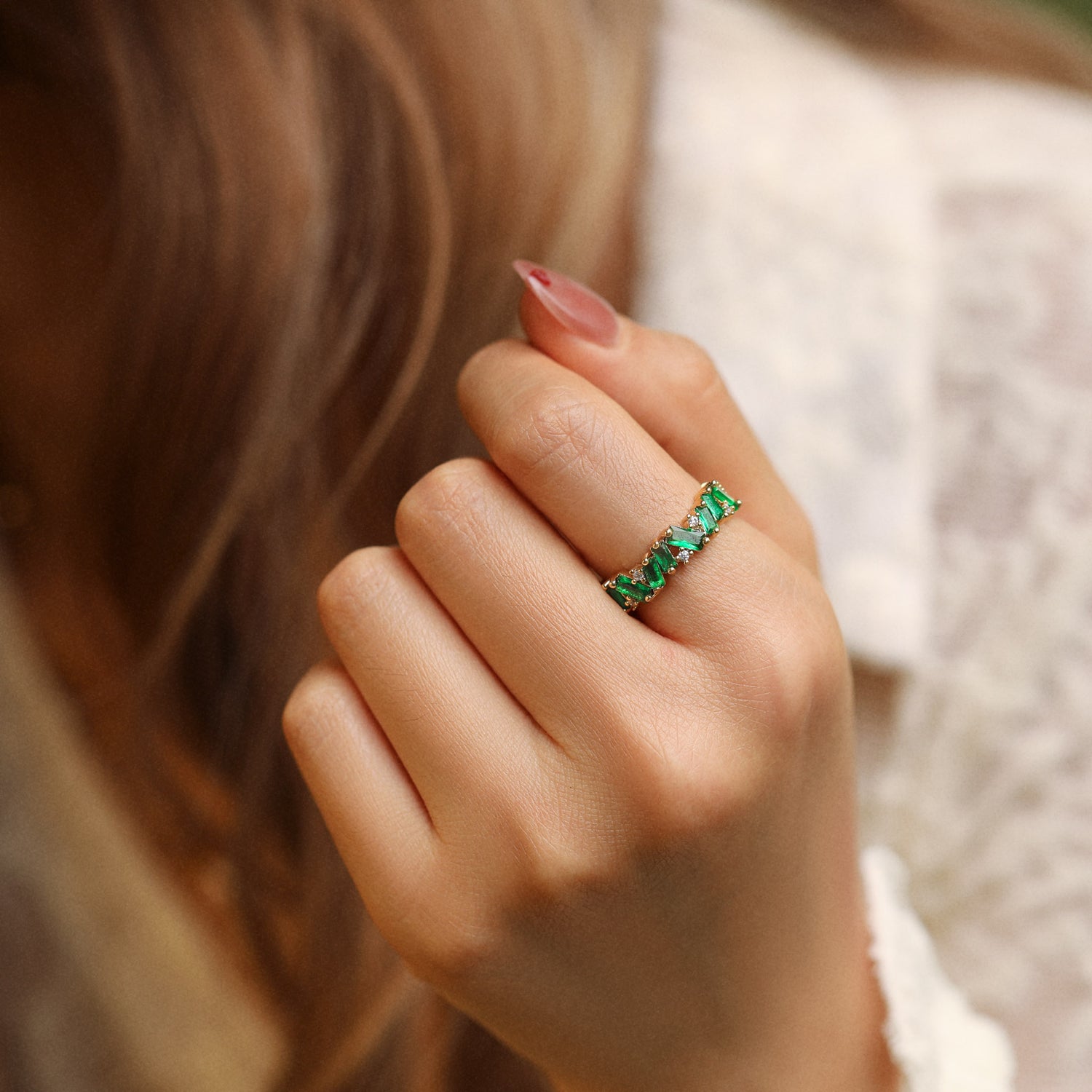 Vintage Green Beautifully Broken Gemstone Ring