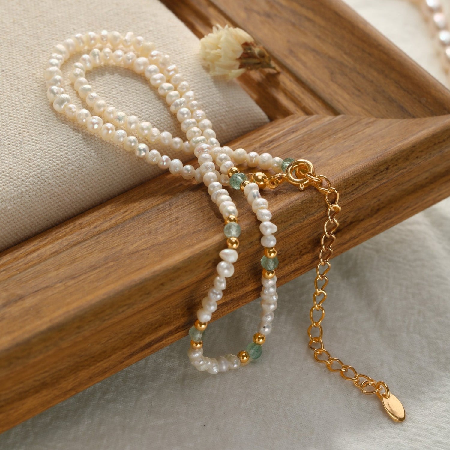 Tiny Pearl Necklace with Colorful Beads