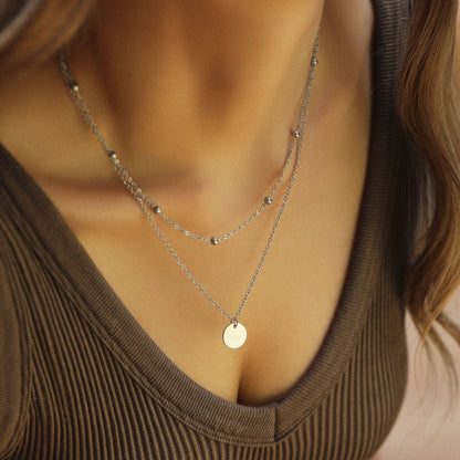 Double-Layer Beaded Engravable Necklace