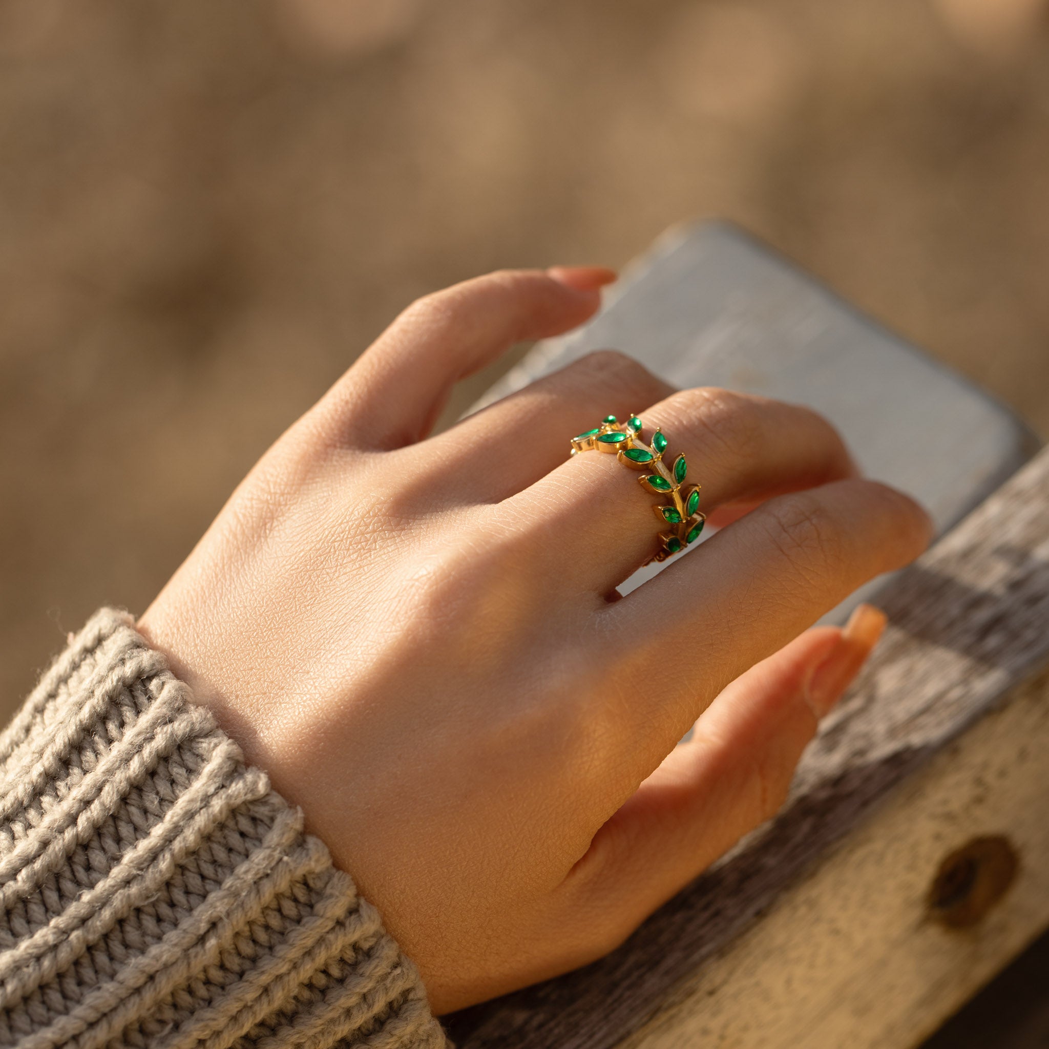 Take Time to Grow Adjustable Leaf Ring