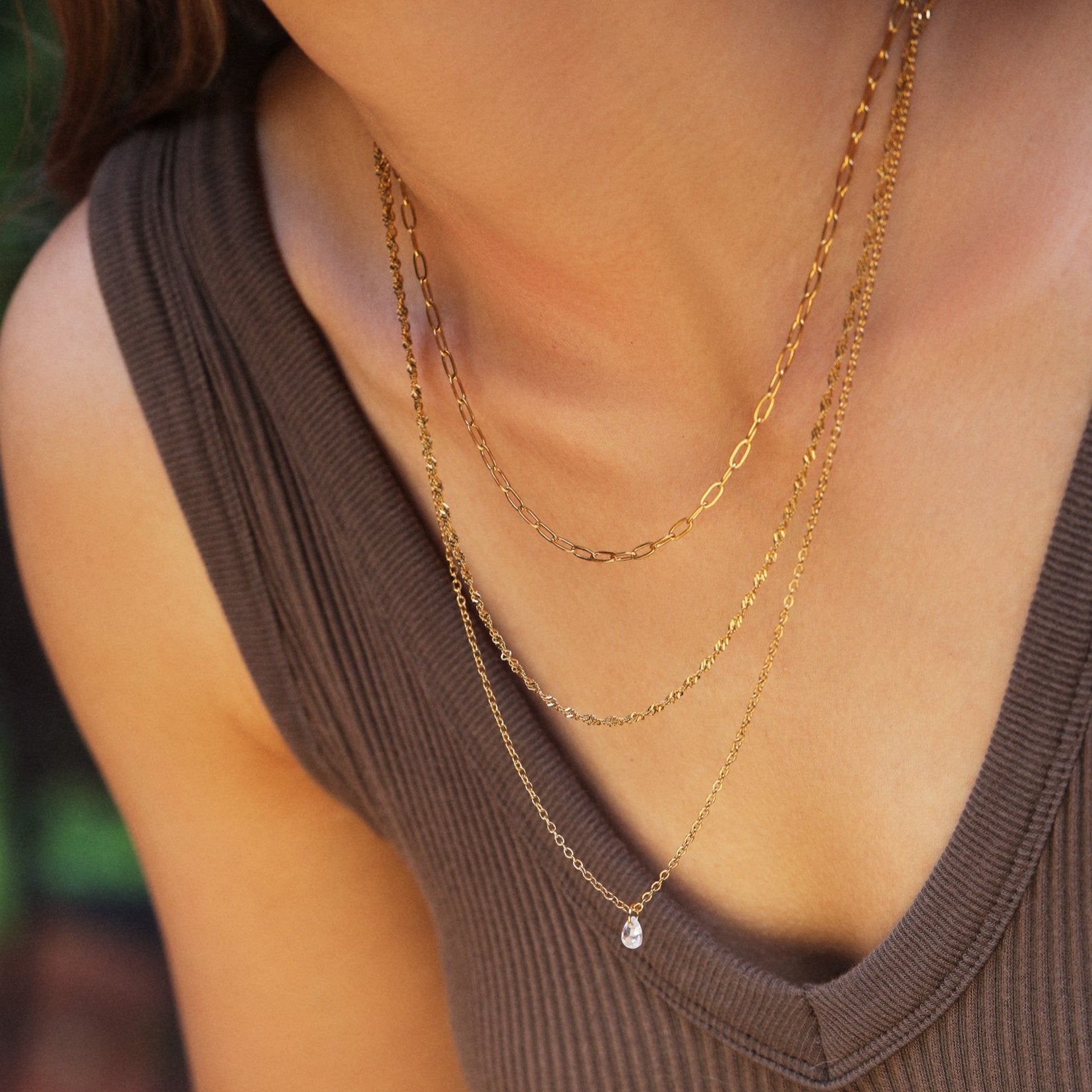 Dainty Gemstone Three-Layer Necklace