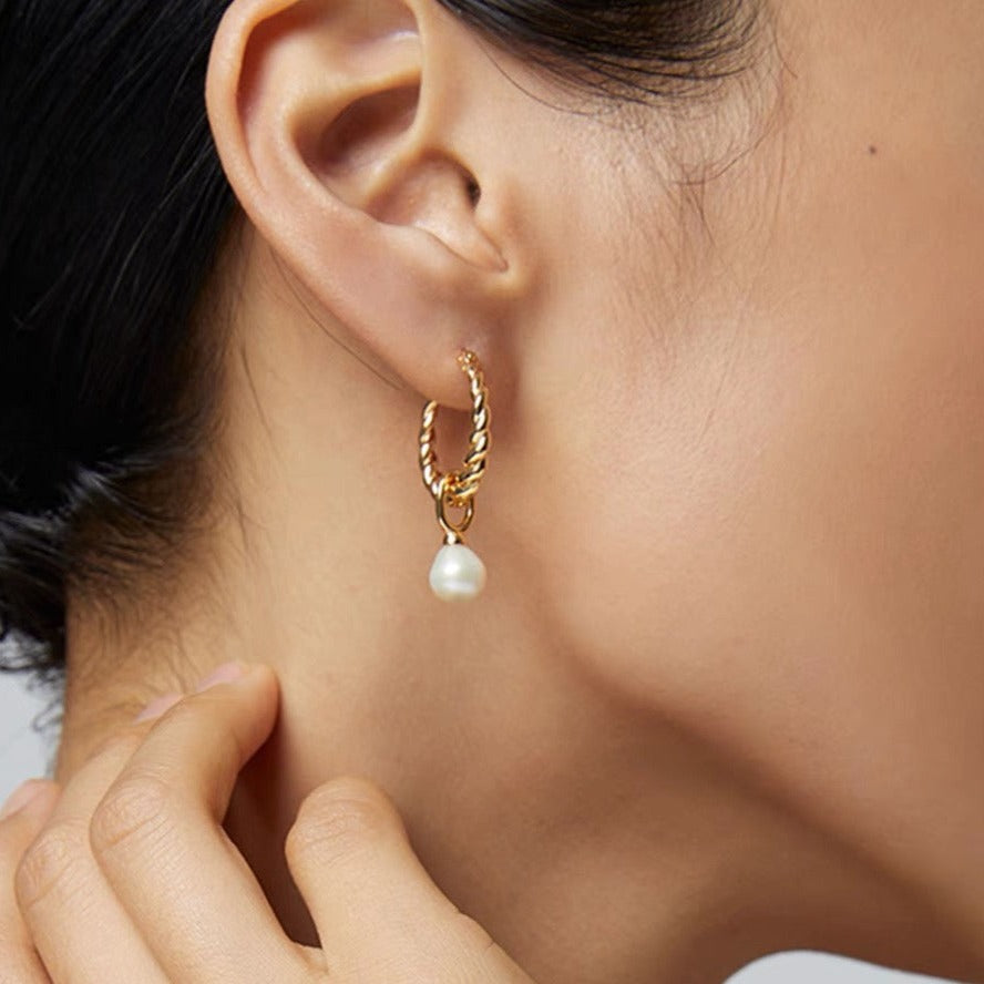 Pearl Drop Hoop Earrings