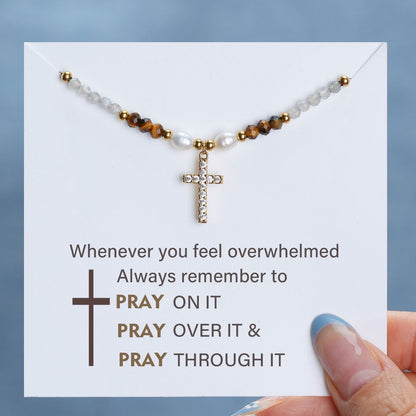 Pray Over it Beaded Cross Necklace with Gift Box &amp; Bag included