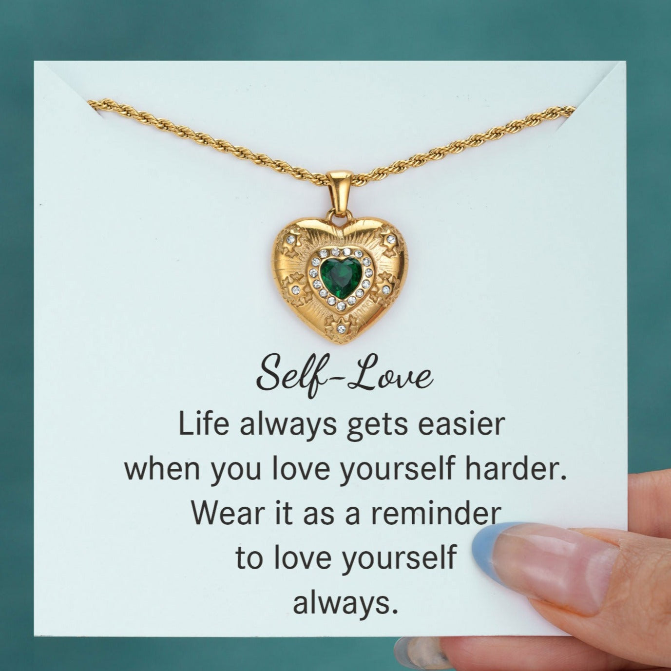 Self-Love Vintage Green Heart Necklace