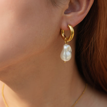 Baroque Pearl Pendant Hoops