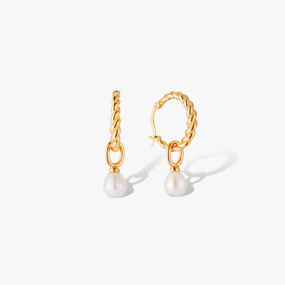 Pearl Drop Hoop Earrings