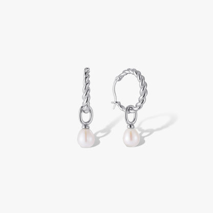 Pearl Drop Hoop Earrings