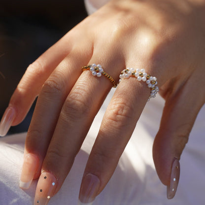 Pearl &amp; Flower Stackable Ring Set