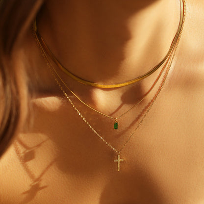 Triple-Layered Cross Necklace with Birthstones