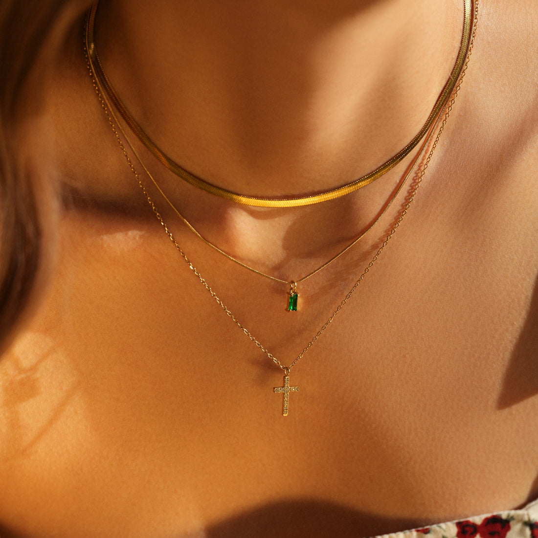 Triple-Layered Cross Necklace with Birthstones