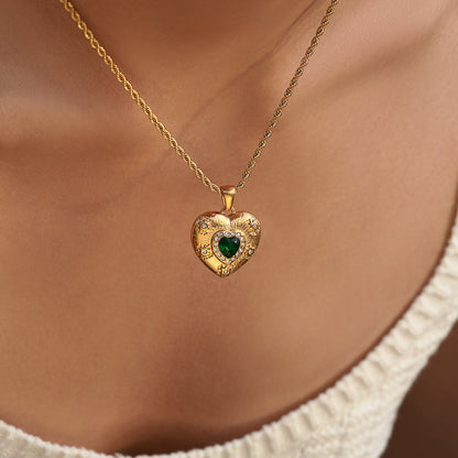 Self-Love Vintage Green Heart Necklace