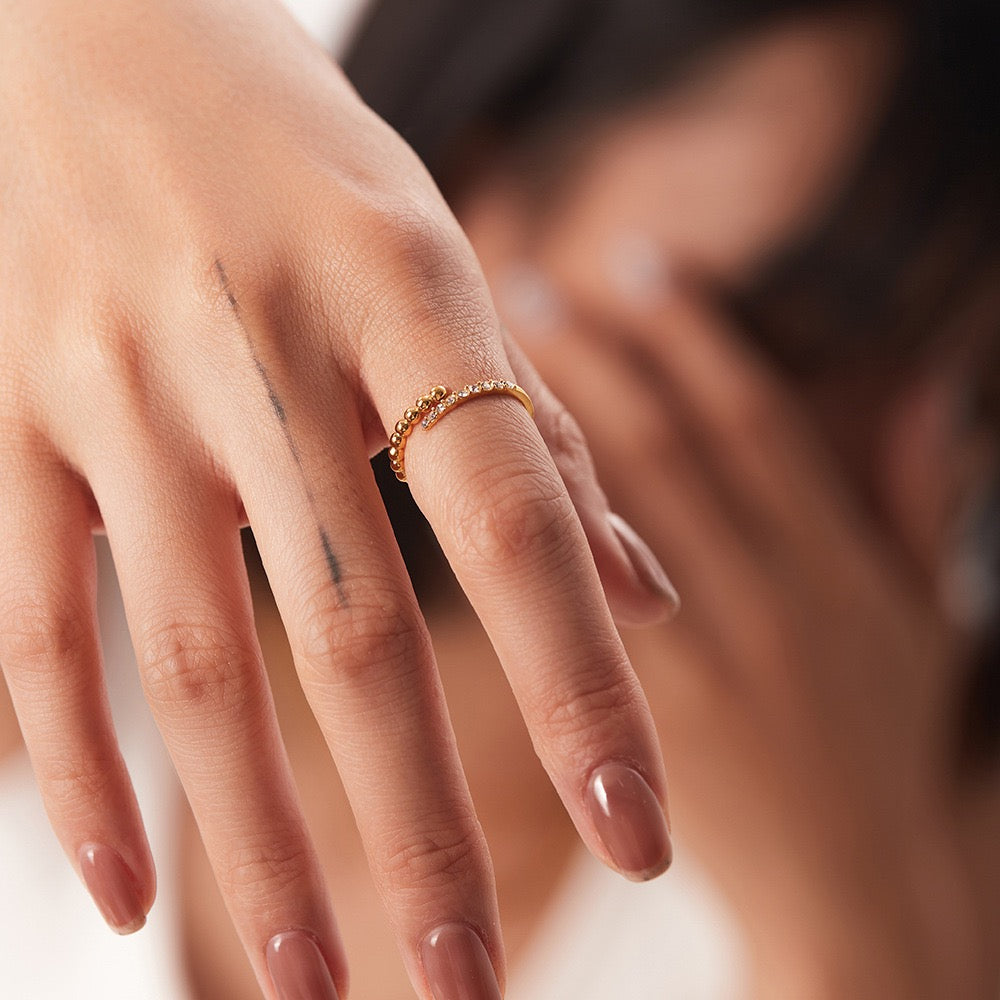 Beaded Sparkling Open Ring