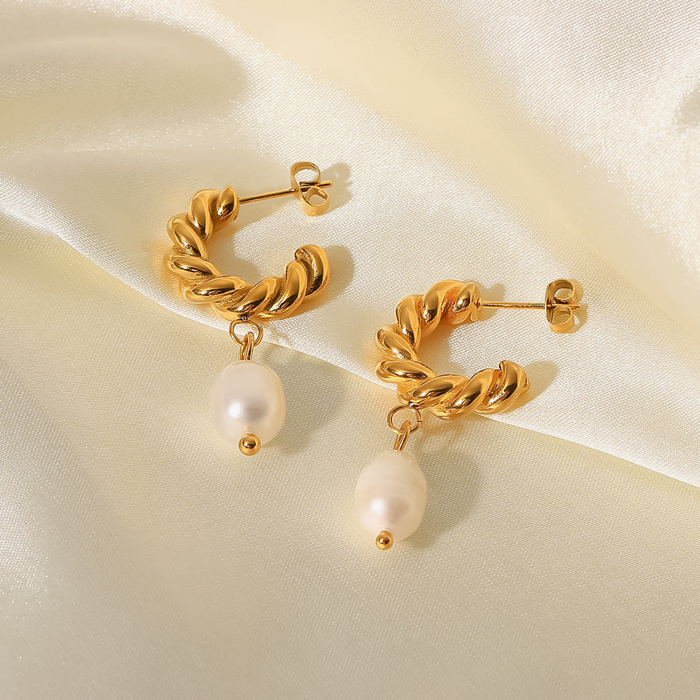 Twisted Hoops with Freshwater Pearl