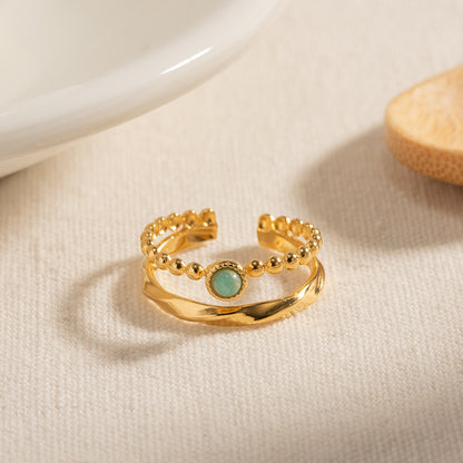 Double-layer Green Stone Open Ring