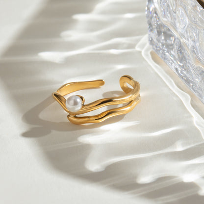 Irregular Flow Pearl Adjustable Ring