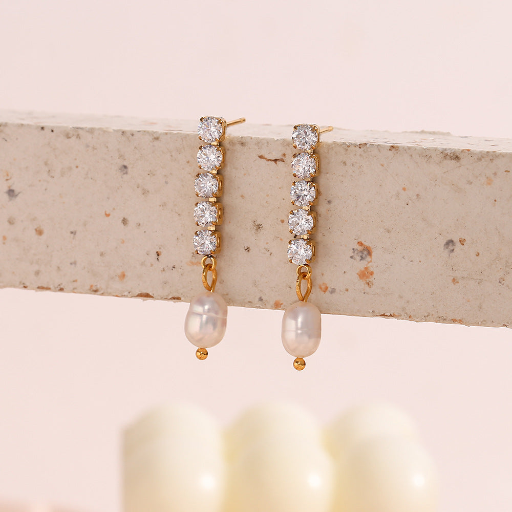 Gemstone Pearl Drop Earrings