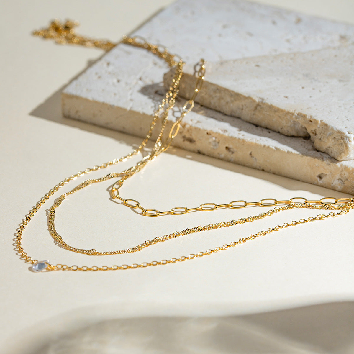 Dainty Gemstone Three-Layer Necklace