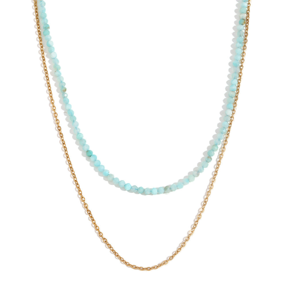 Double Layer Gemstone &amp; Chain Necklace