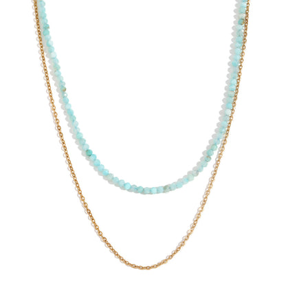 Double Layer Gemstone &amp; Chain Necklace