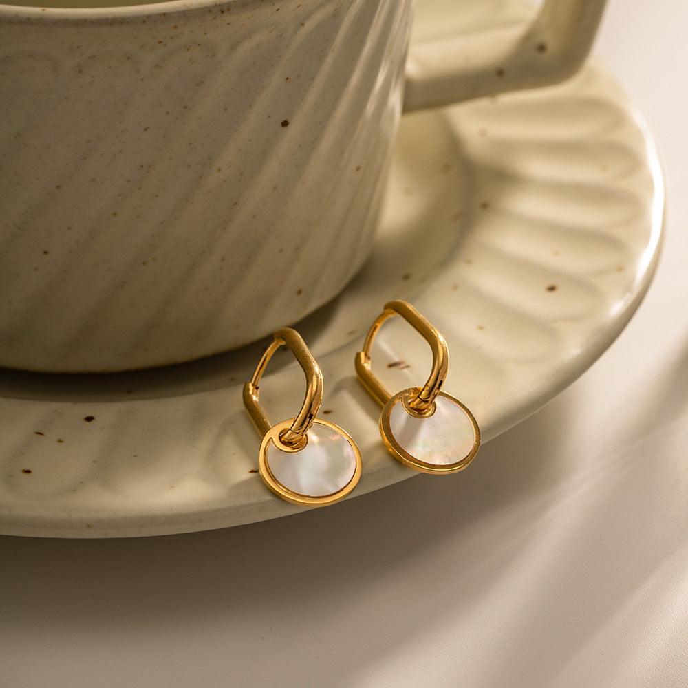 Mother of Pearl Circle Drop Hoops