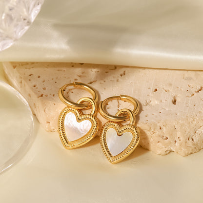 Mother of Pearl Heart Hoops