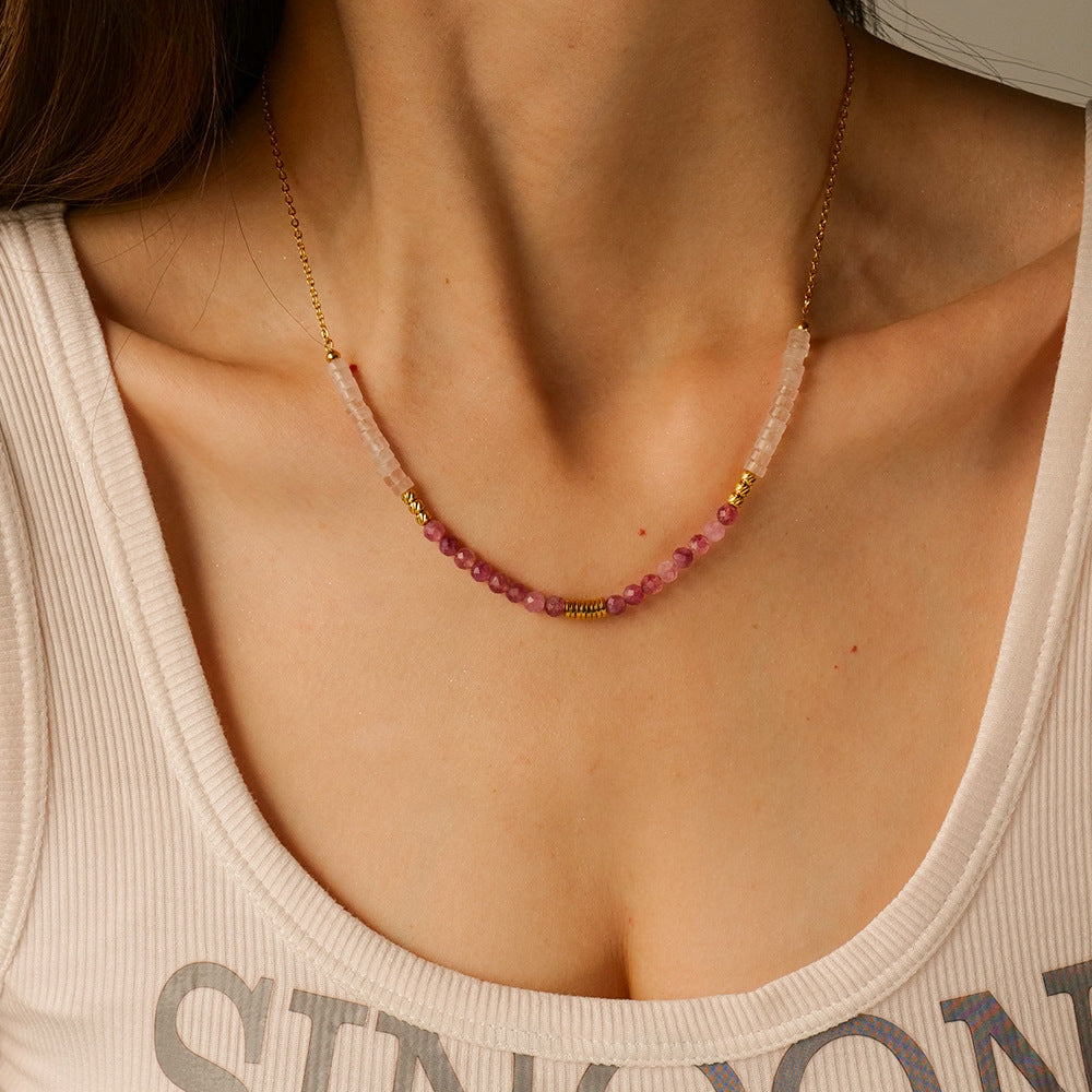 Pink Beaded Gemstone Necklace