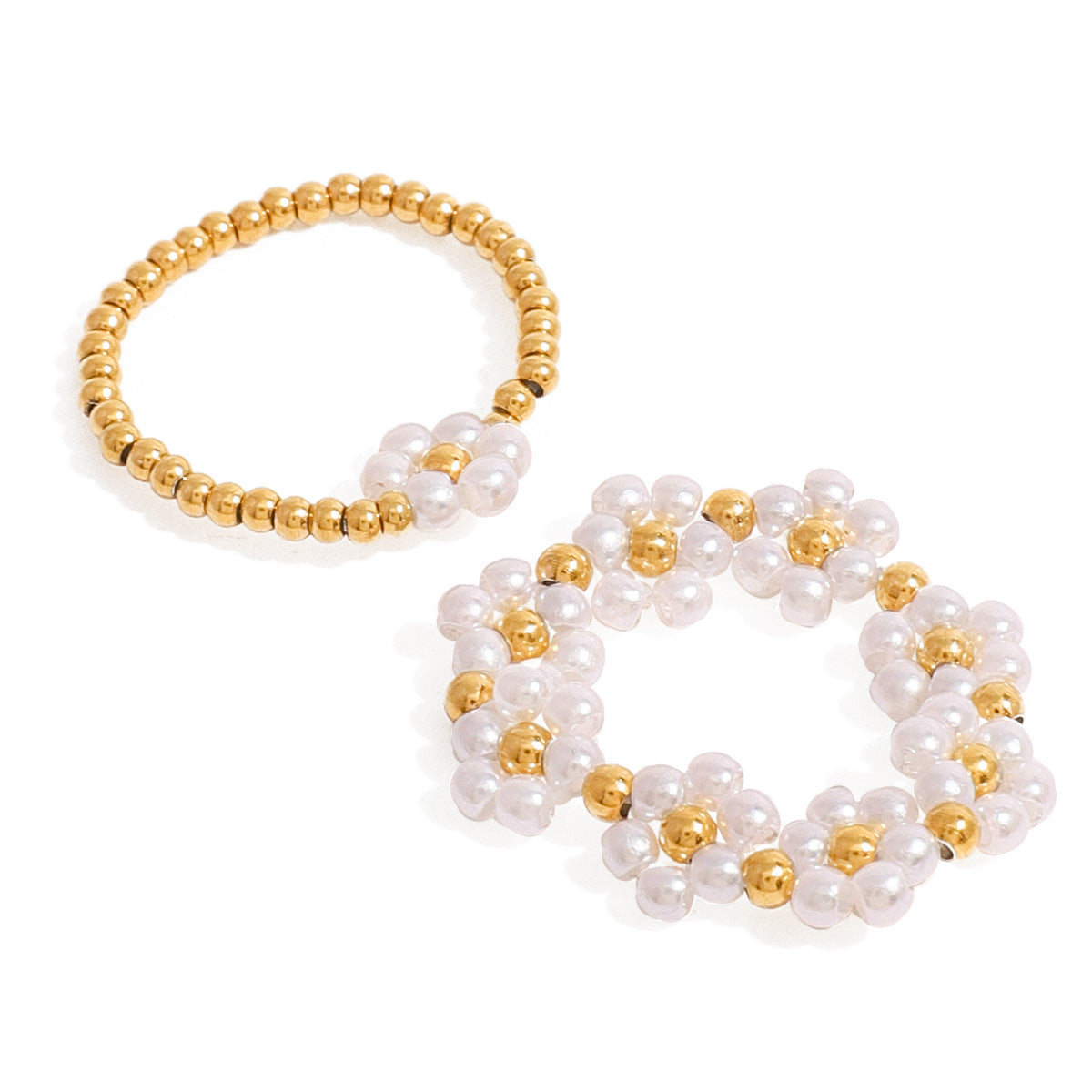 Pearl &amp; Flower Stackable Ring Set