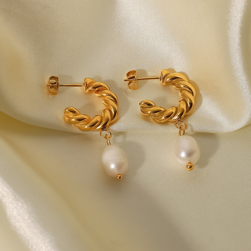 Twisted Hoops with Freshwater Pearl