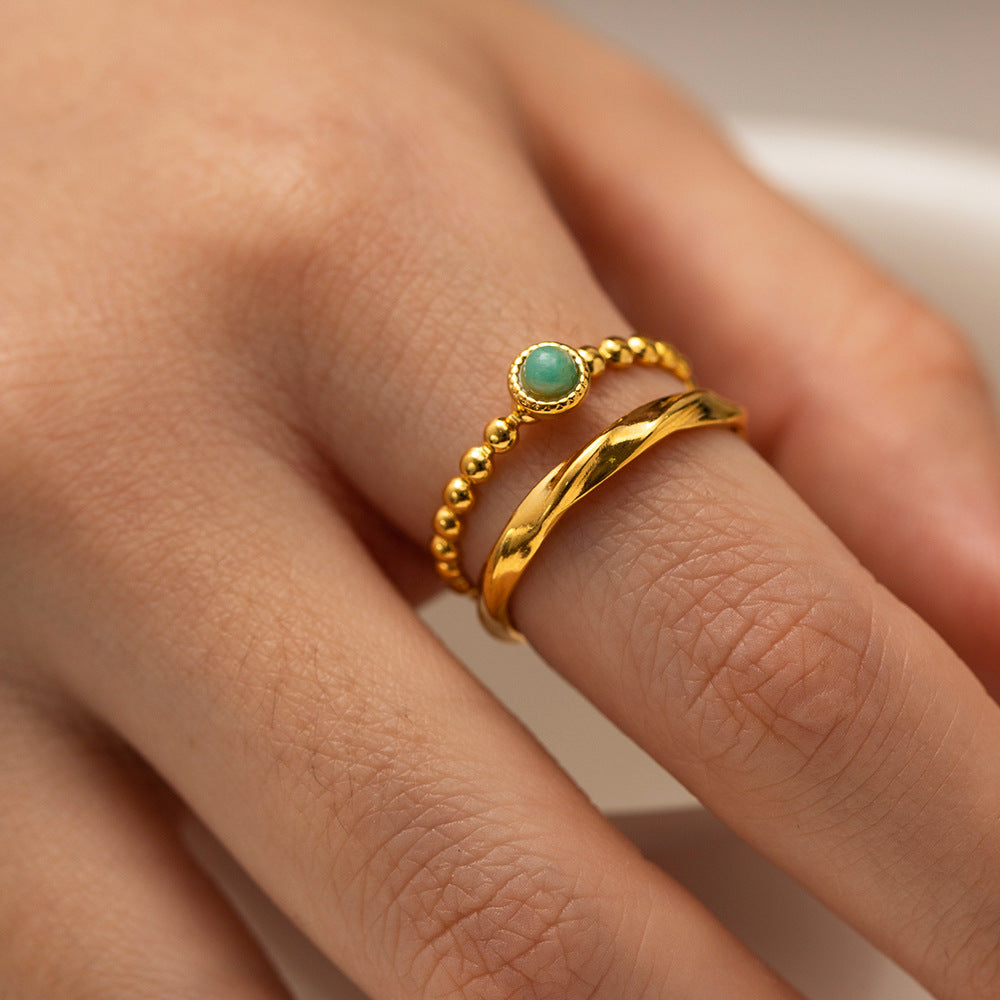 Double-layer Green Stone Open Ring