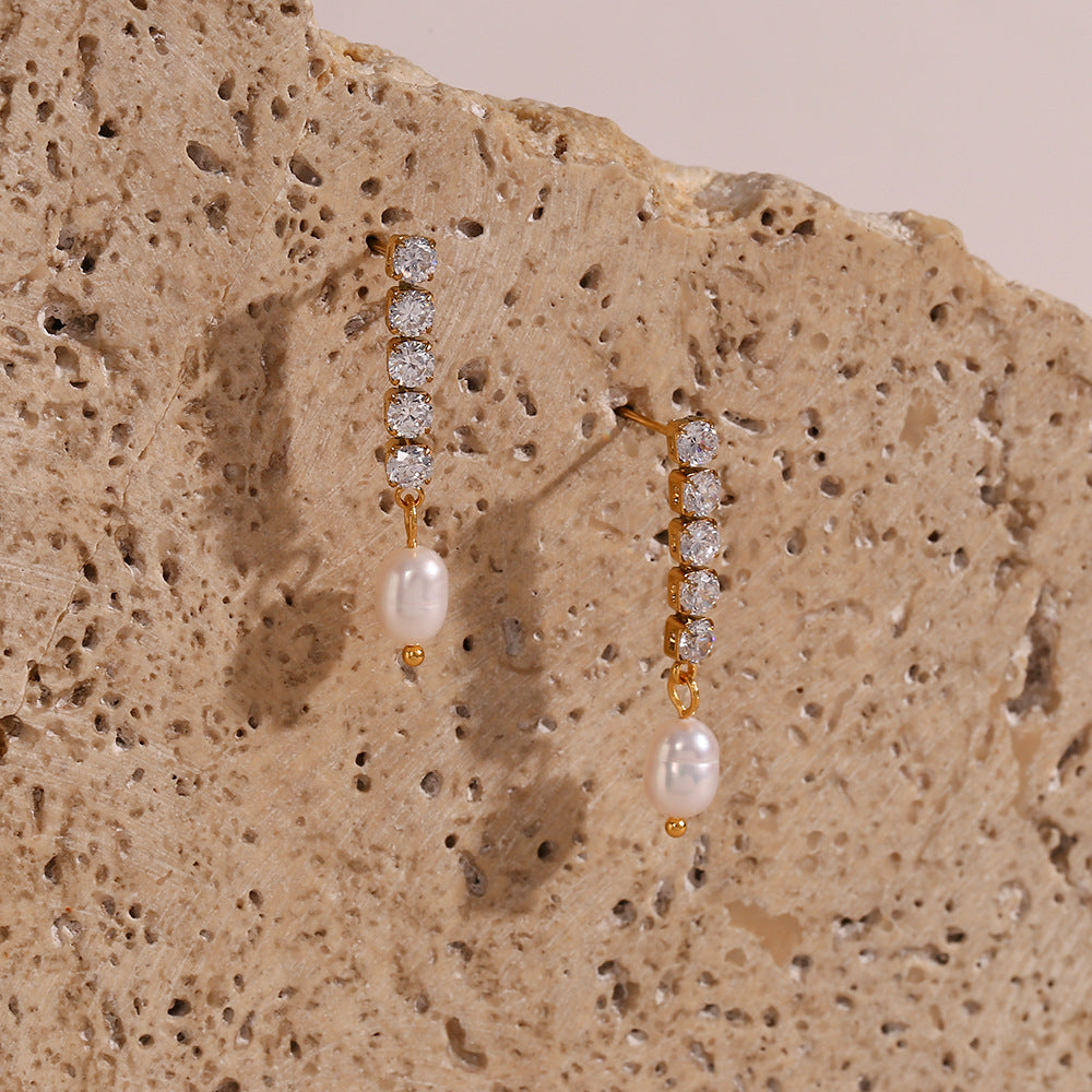 Gemstone Pearl Drop Earrings