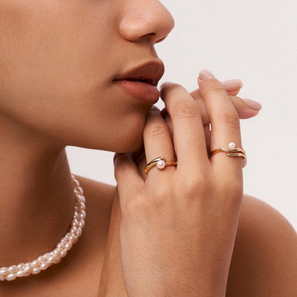 Irregular Flow Pearl Adjustable Ring