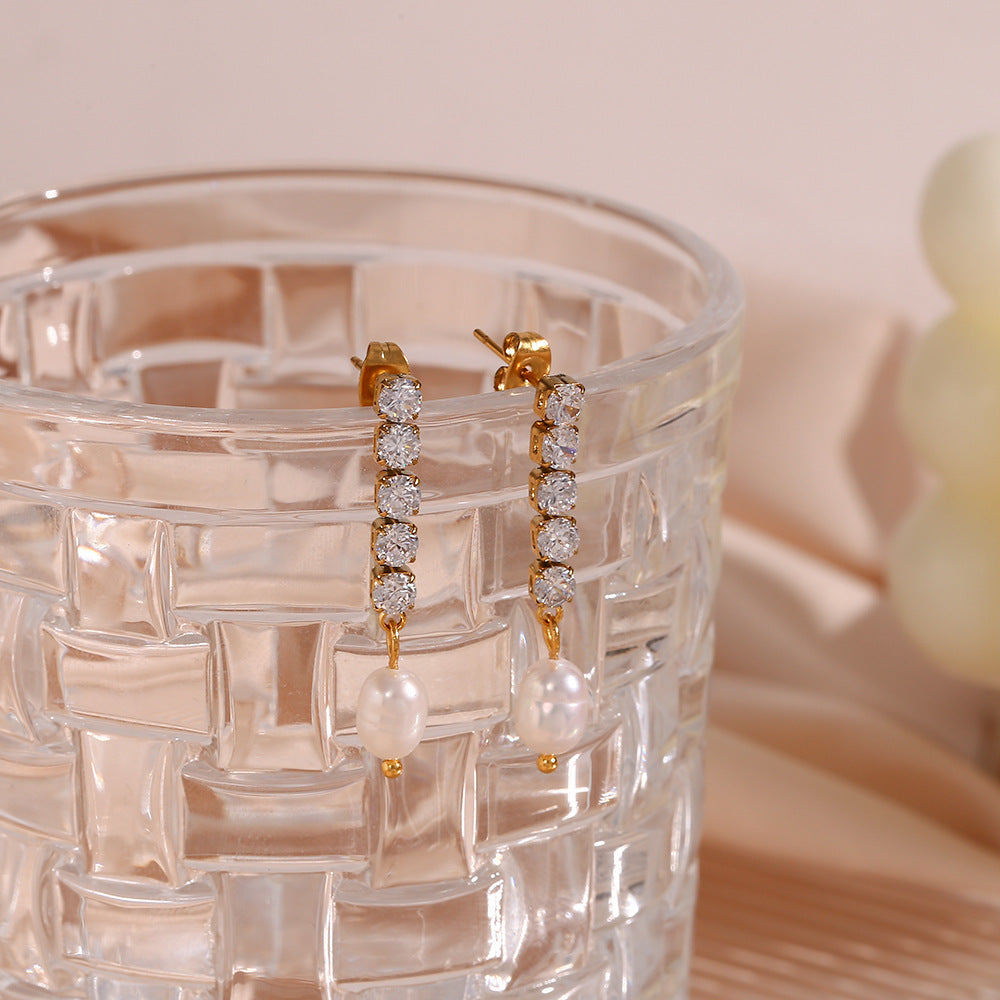 Gemstone Pearl Drop Earrings