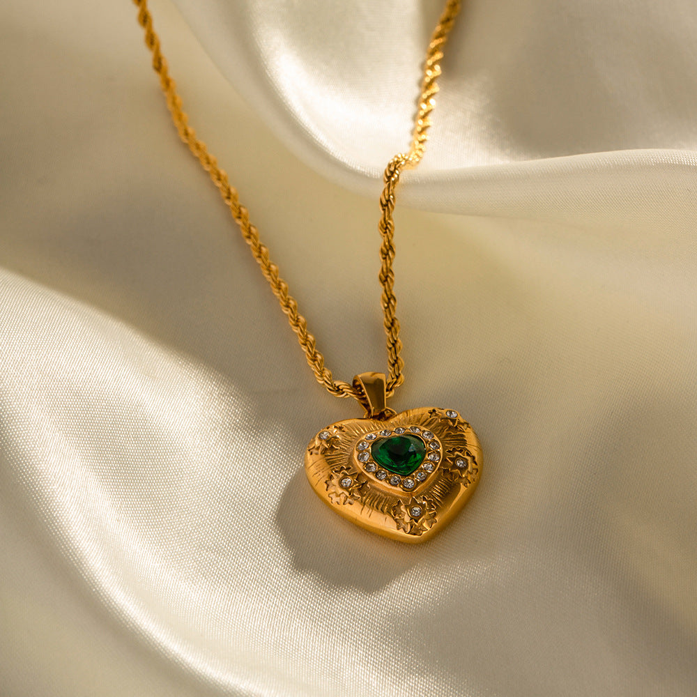 Self-Love Vintage Green Heart Necklace