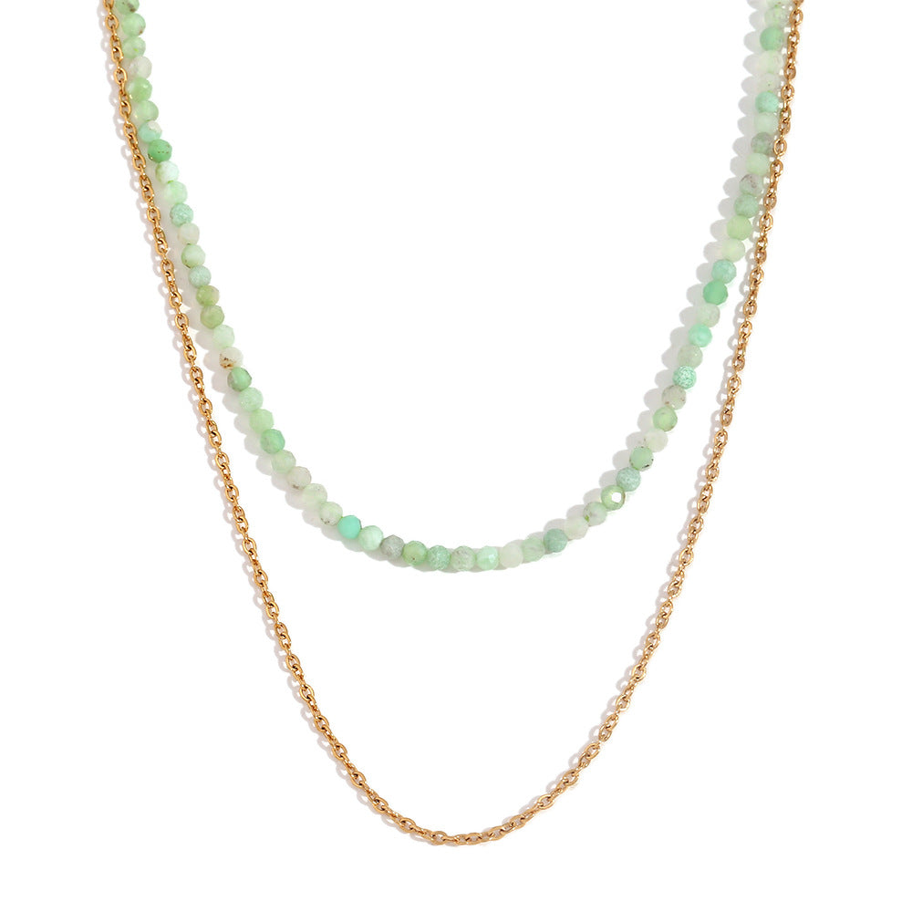 Double Layer Gemstone &amp; Chain Necklace