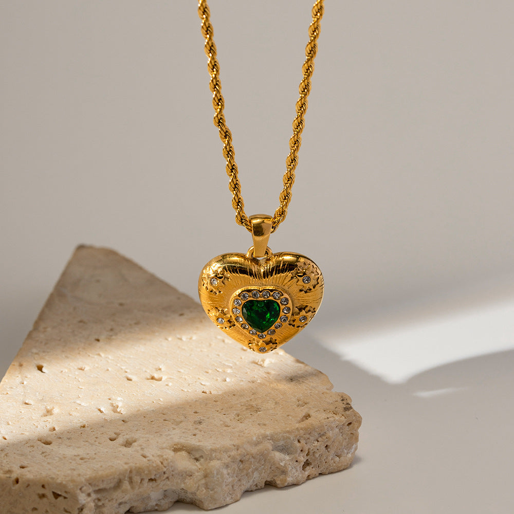 Self-Love Vintage Green Heart Necklace