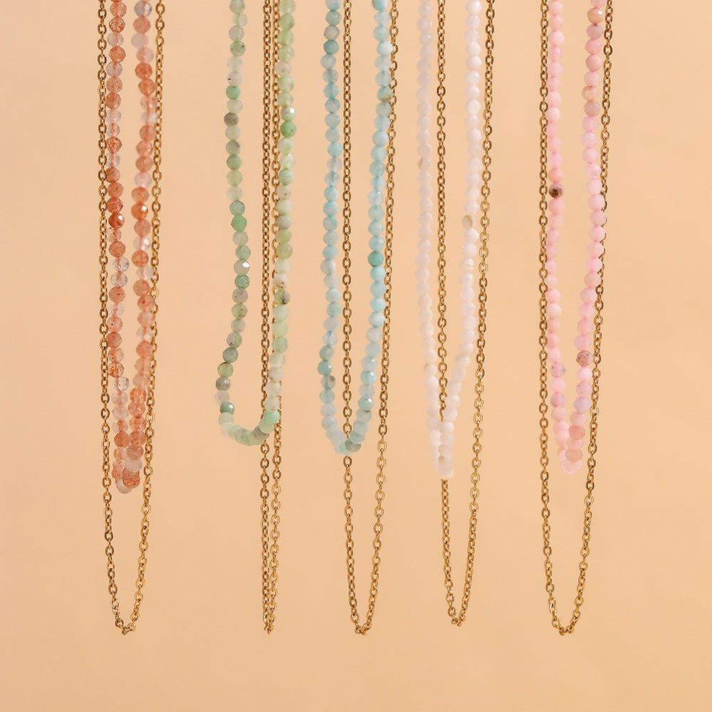 Double Layer Gemstone &amp; Chain Necklace