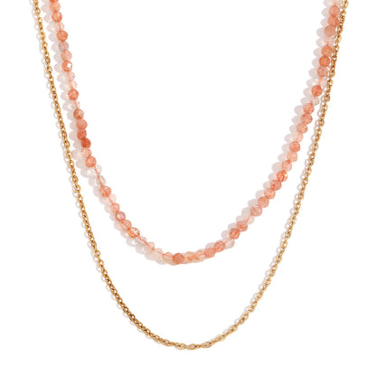 Double Layer Gemstone &amp; Chain Necklace