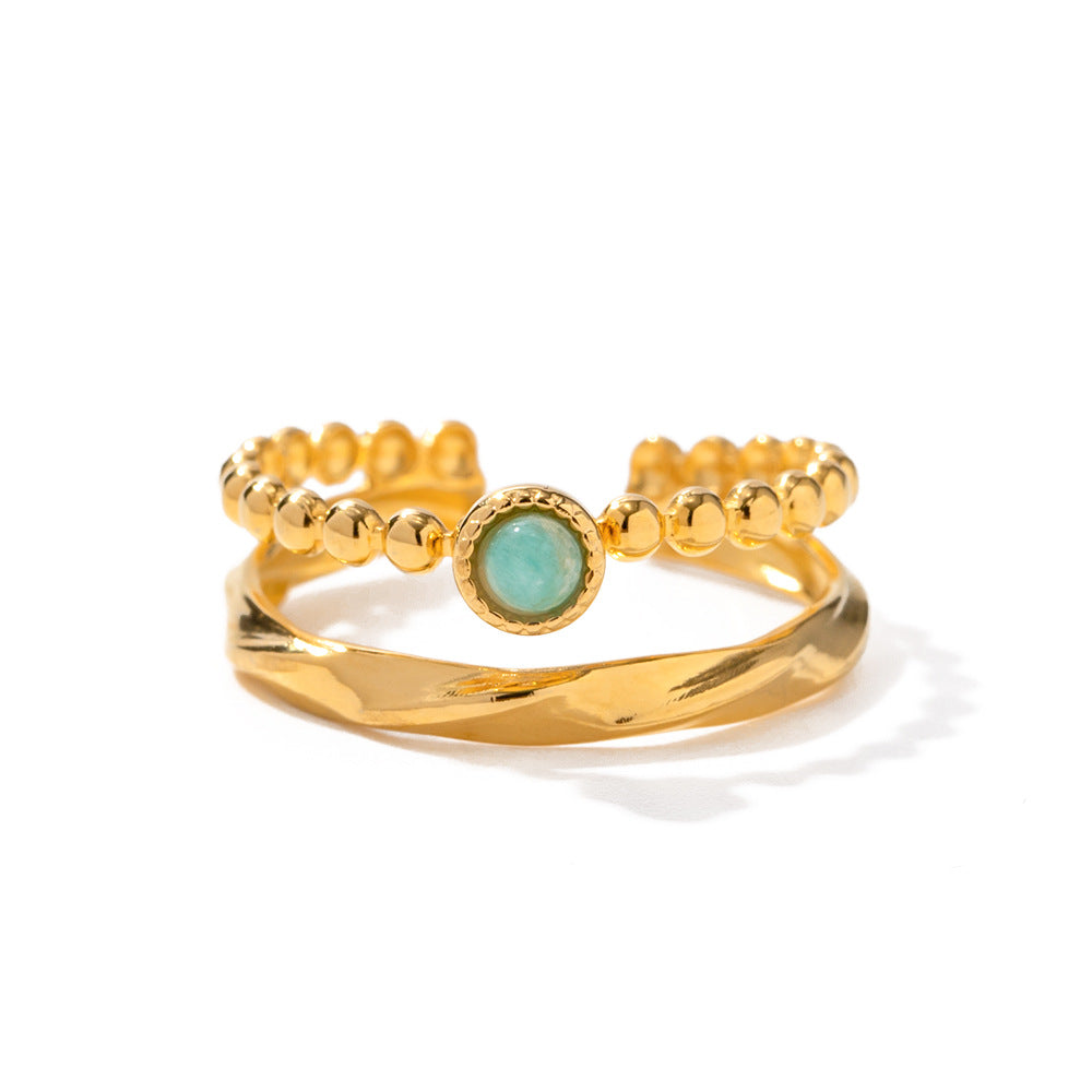 Double-layer Green Stone Open Ring