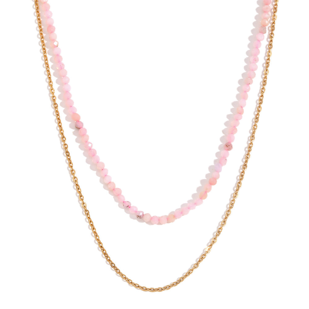 Double Layer Gemstone &amp; Chain Necklace